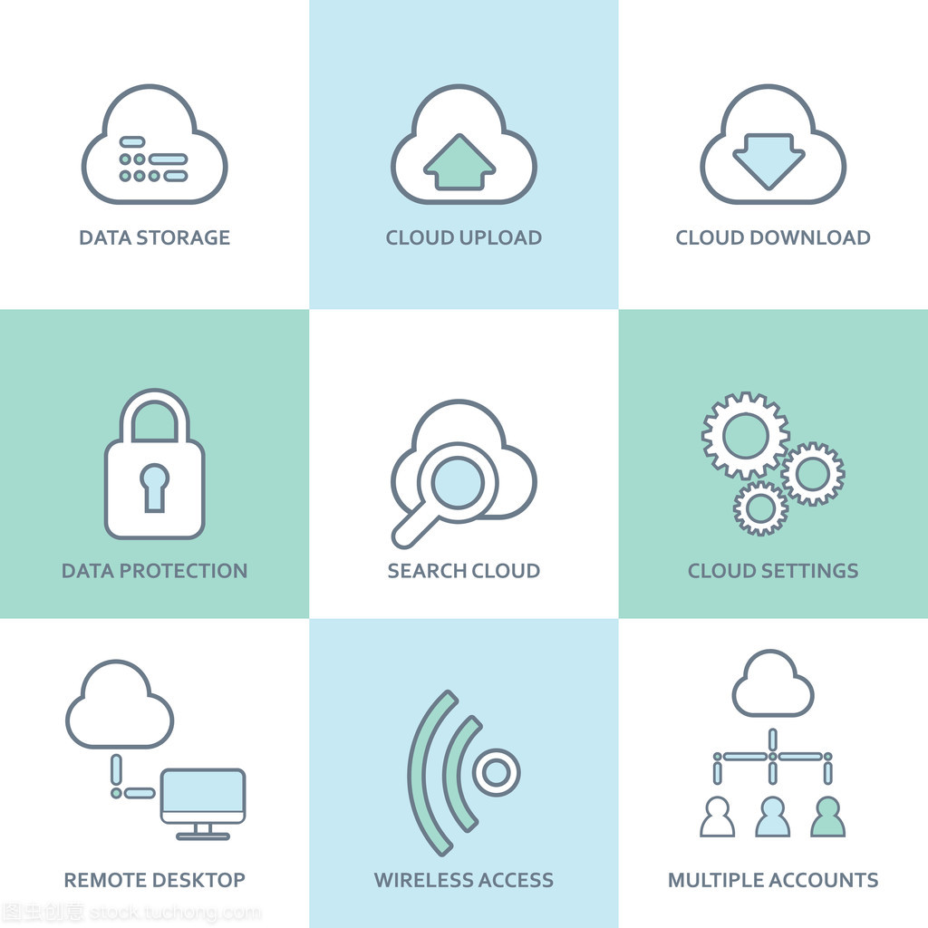 云計算線圖標(biāo)集 數(shù)字時代的平面設(shè)計元素